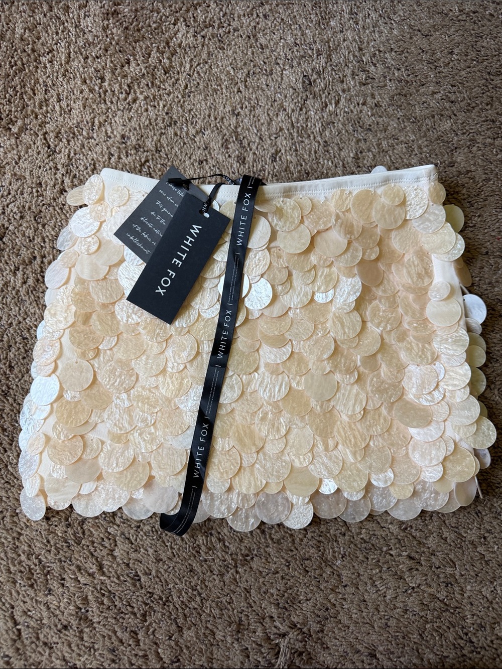 White Fox Boutique Champagne Sequin Mini Skirt